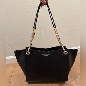 Bruno Magli Black Shoulder Bag with Gold Chain